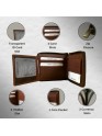 Madosh Genuine Leather Men's Wallet Brown Bifold Purse | RFID Protected | Cards Holder Coin Pocket | Zip Closure for Safety